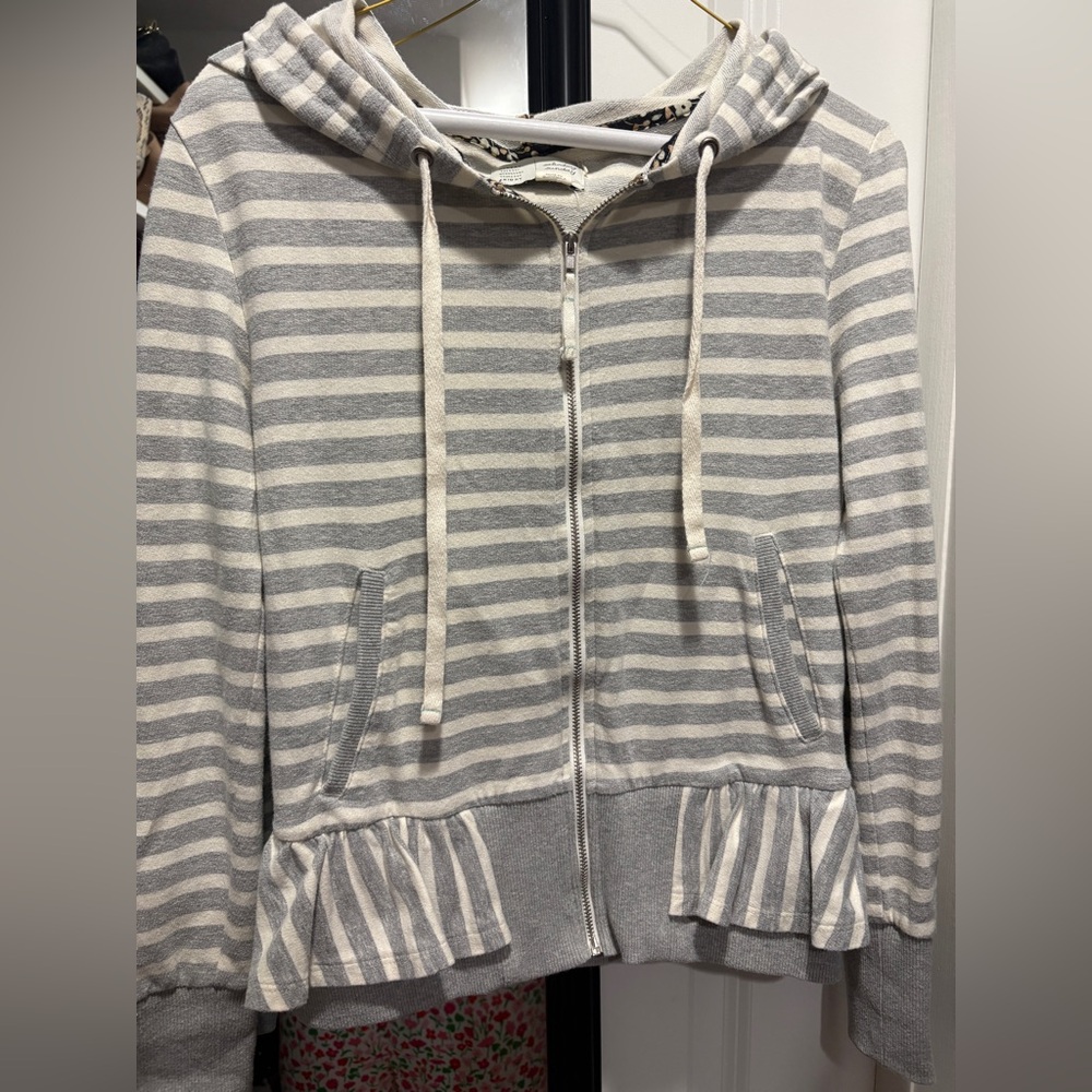 Anthropologie Gray and White Striped Hoodie